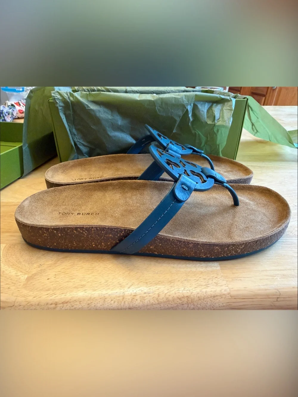 Tory Burch Blue Miller Cloud Thong Sandals -Brisk Blue NWT